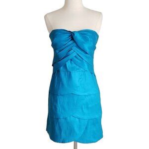 Romeo & Juliet Couture Aqua Blue Satin Ruffle Strapless Mini Cocktail Dress
